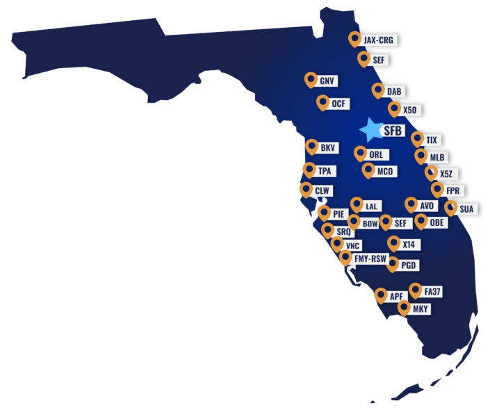 blue-map-of-florida-with-different-airport-locations-that-CE-avionics-offers-repairs-upgrades-and-certifications